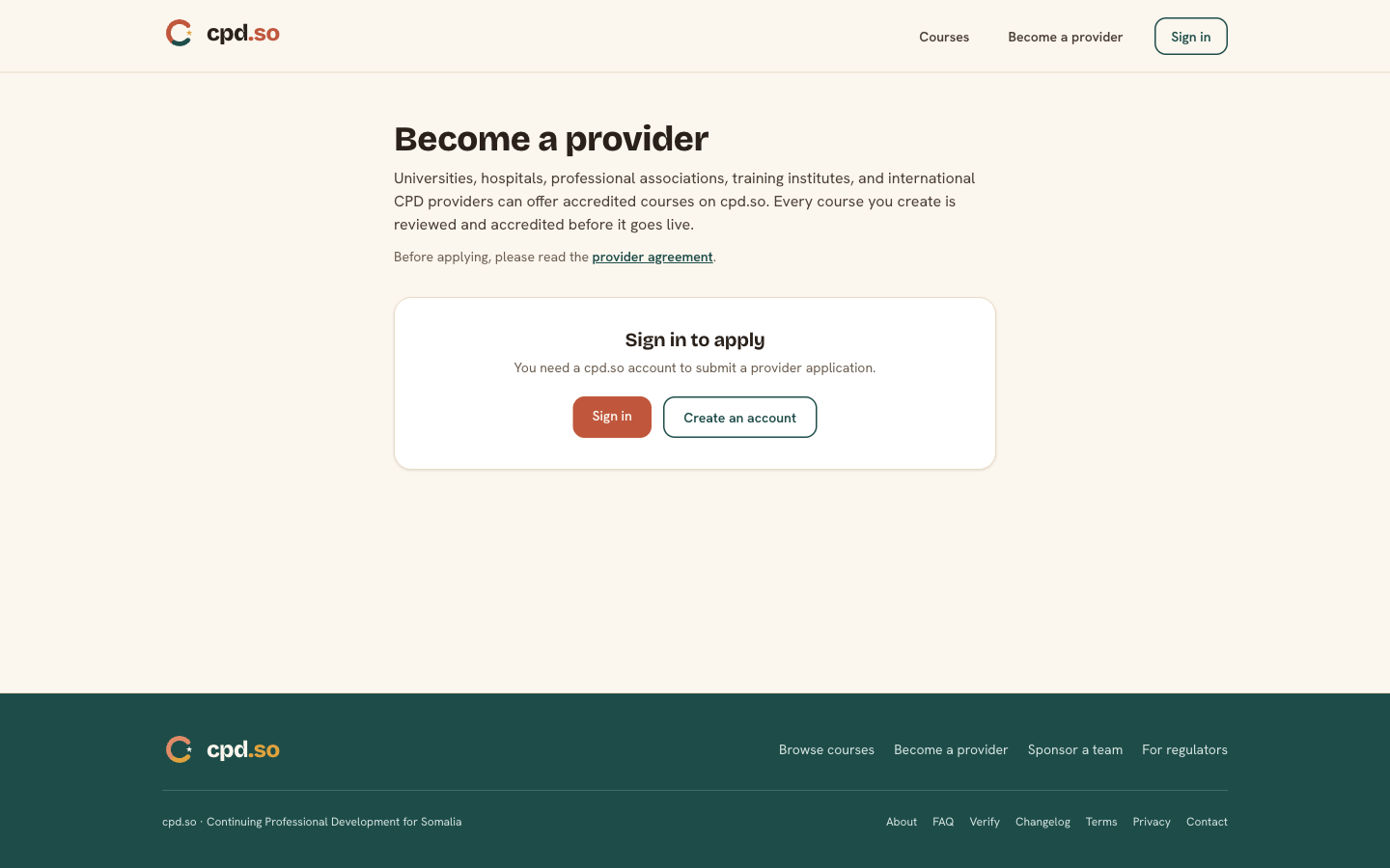 Become a provider — public page
