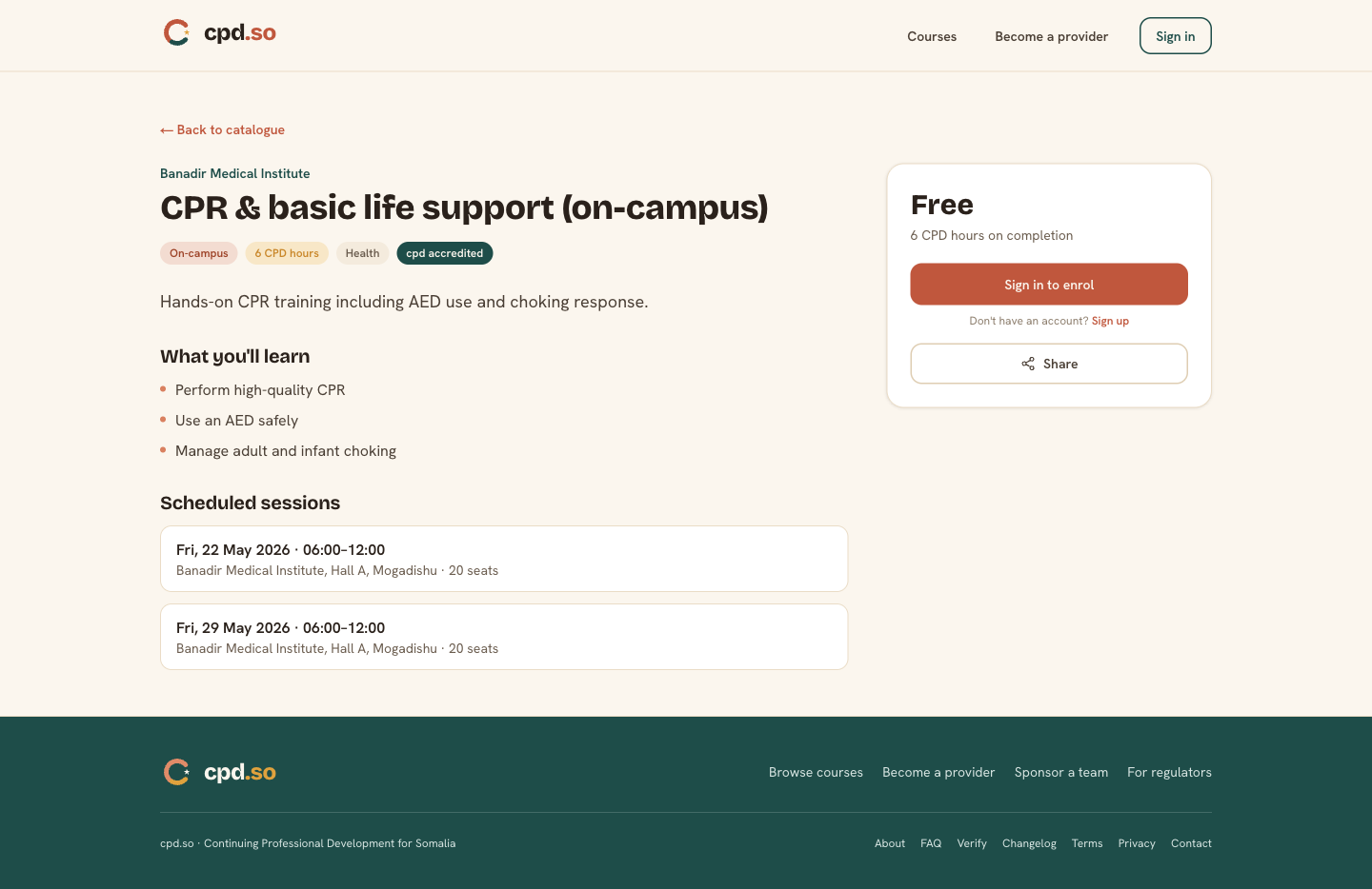 A course detail page — on-campus