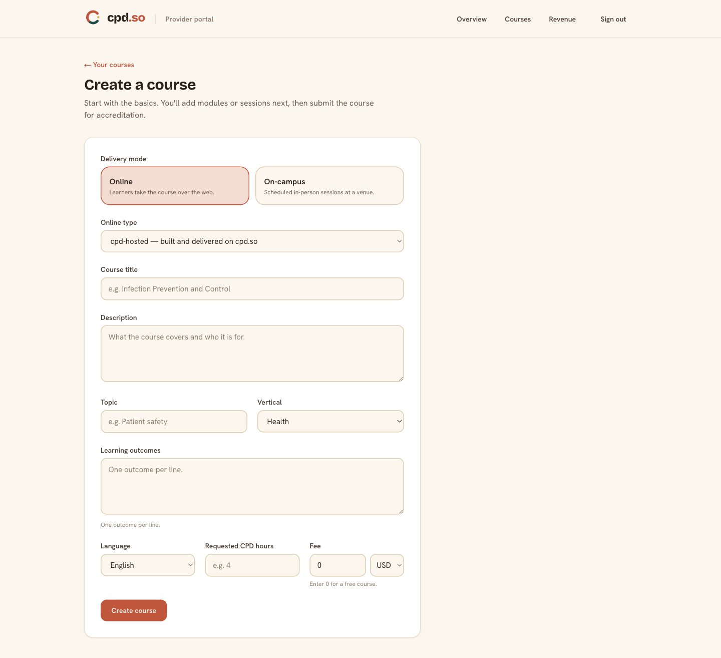 /provider/courses/new — the new-course form