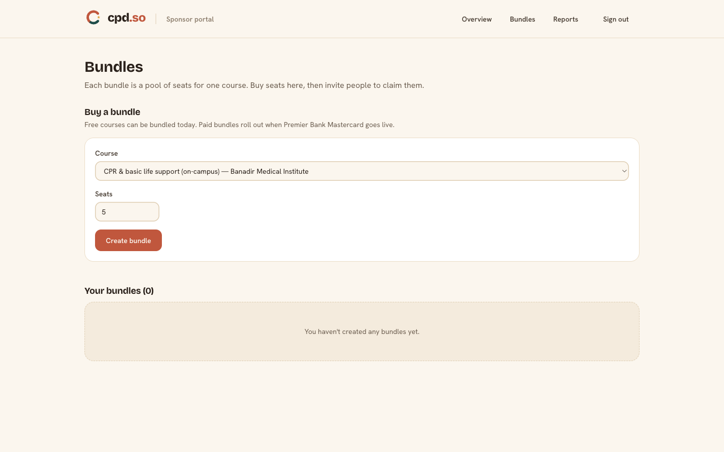 /sponsor/bundles — your bundles + new-bundle button